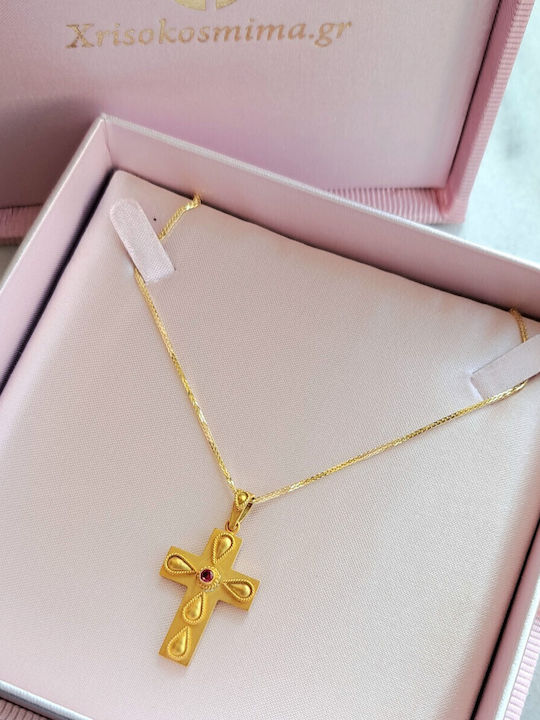 Gold Massiv Byzantiner Kreuz K14 mit Kette