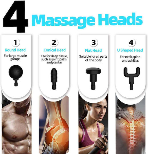 Massage Gun 4 Κεφαλές Μαύρο