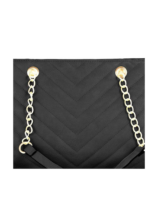 Women's Shoulder Bag Quilted Gold Chain 619-3-m Black