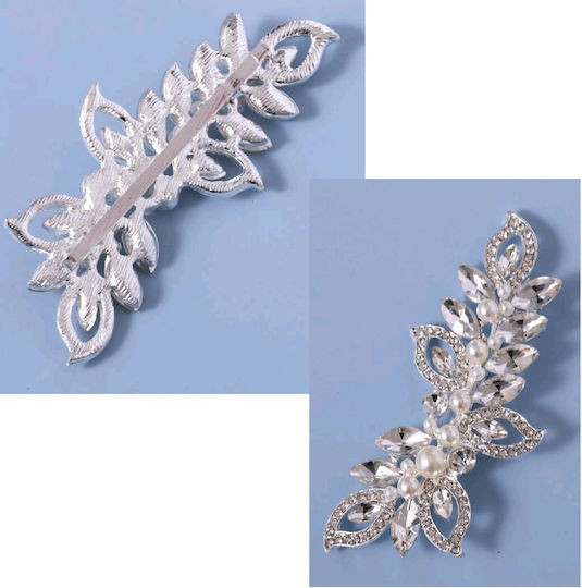 Bridal Clip Hair Pin Crystals Pearls Silver 9 Cm