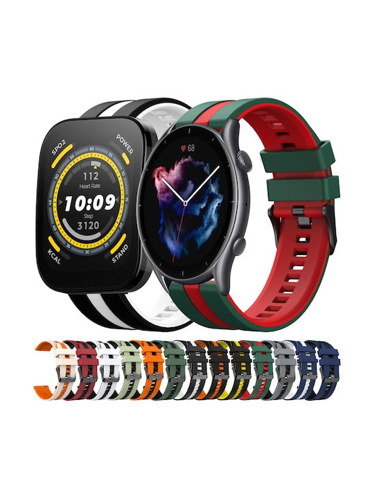 Amazfit Gtr 4 22mm Two-Tone Sports Silicone Watch Strap Green+Red