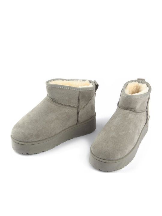 Suede Γυναικεία Μποτάκια με Γούνα Γκρι