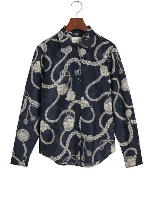 Women's Silky Long Sleeve Shirt Dark Blue
