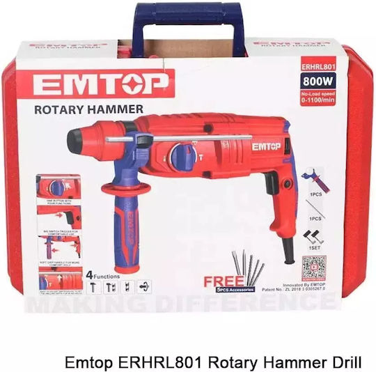 Emtop Impact Demolition Hammer Electric 800W with Chuck SDS Plus ERHRL801