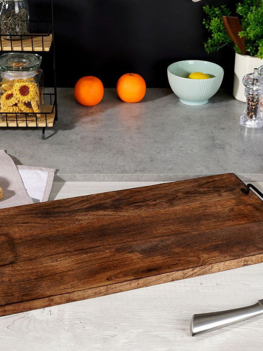 Marva Mango Wooden Rectangular Serving Tray with Handles in Brown Color 56.5x29.5x5.5cm A65000060 1pcs