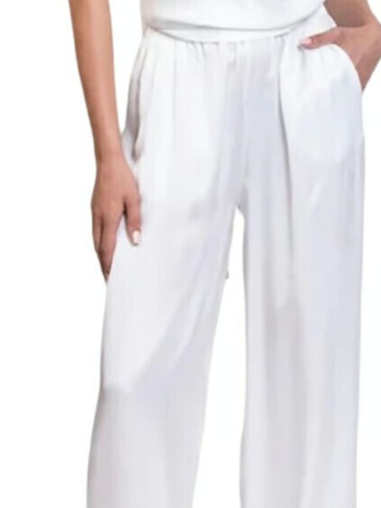 Women's High-waisted Fabric Trousers with Elastic White