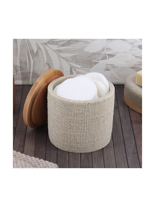 Atmosphera Ecru Vase General Use with Lid Wooden Beige 9.5x5x9.5cm