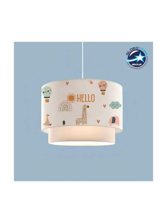 GloboStar Single-Light Kids Ceiling Pendant Light Made of Fabric with E27 Socket White 30x70cm
