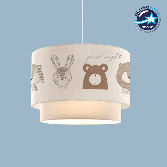 GloboStar Bear Μονόφωτο Παιδικό Φωτιστικό Κρεμαστό από Ύφασμα με Υποδοχή E27 Λευκό 30x70cm