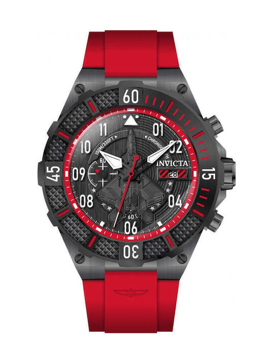 Invicta Aviator Ceas Bărbătesc 50mm Baterie cu Roșie Curea din Cauciuc
