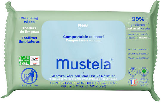 Mustela Șervețele Umede pentru Bebeluși cu 99% Apă 60buc