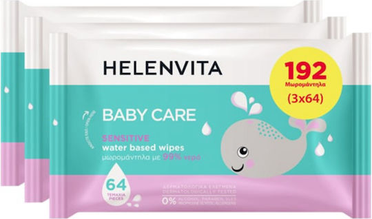 Helenvita Sensitive Hypoallergenic Baby Wipes with 99% Water 3x64pcs