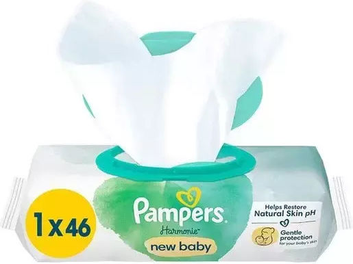 Pampers Harmonie Υποαλλεργικά Μωρομάντηλα χωρίς Άρωμα, Οινόπνευμα & Parabens 46τμχ