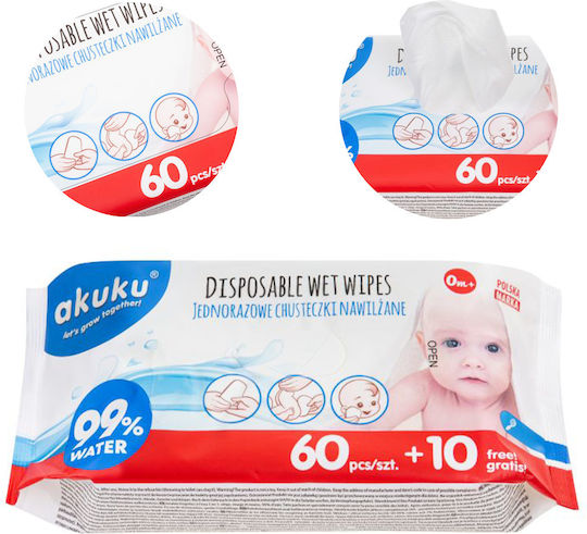 Akuku Aloe Kamille Baby-Feuchttücher mit 99% Wasser 70 Stück