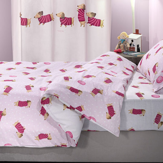 Saint Clair Set Kinderbettbezug Einzel mit Kissenbezug Baumwolle Fuchsia 165x225cm