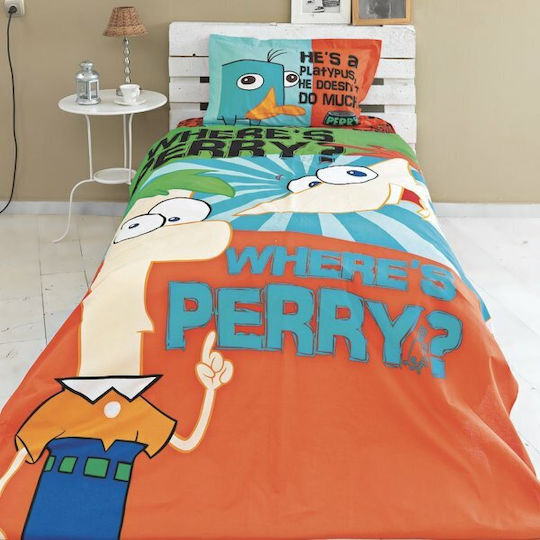 Palamaiki Phineas & Ferb Set Kids Duvet Cover Single with Pillowcase Cotton Multicolored 170x250cm