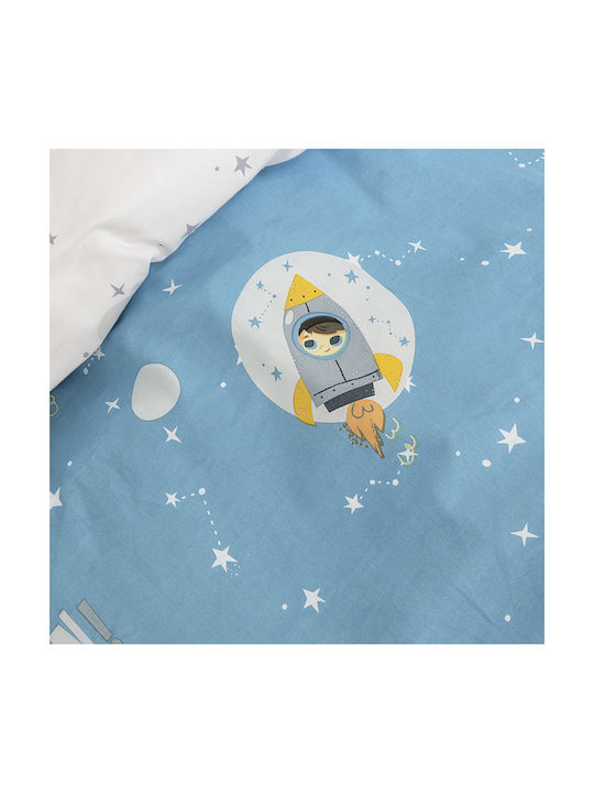 Nima To The Moon Set Kinderbettbezug Einzel mit Kissenbezug Baumwolle Blau 160x240cm