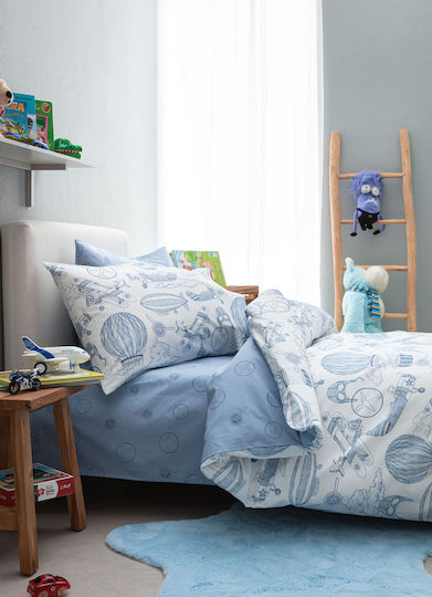 Vesta Home Set Kids Single Duvet Cover With Cotton Pillowcase Blue & Navy 170x240cm