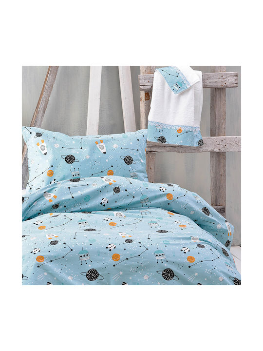 Rythmos Astroworld Set Kids Duvet Cover Single with Pillowcase Cotton Blue 160x250cm