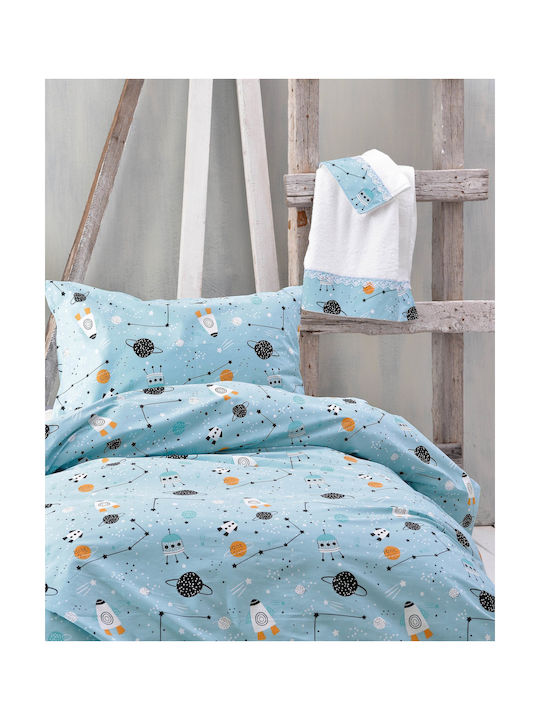 Rythmos Astroworld Set Kids Duvet Cover Single with Pillowcase Cotton Blue 160x250cm