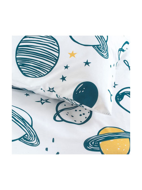 Rythmos Saturn Set Kids Duvet Cover Single with Pillowcase Cotton White 160x250cm