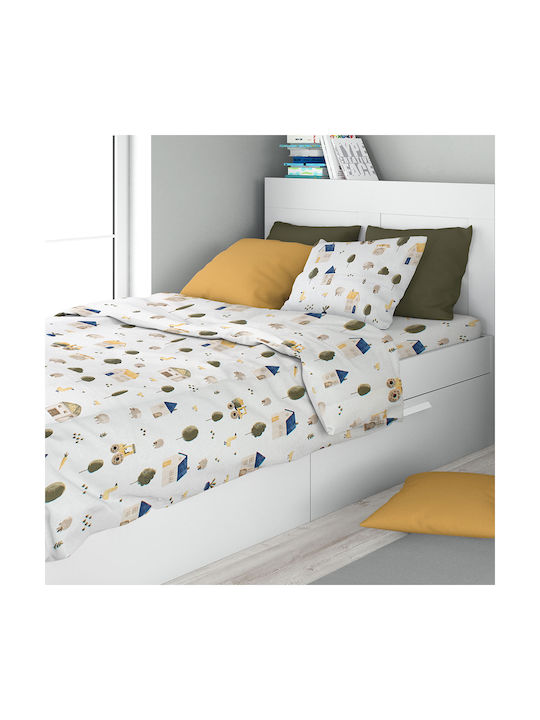 Dimcol Kids Duvet Cover Single White-Green