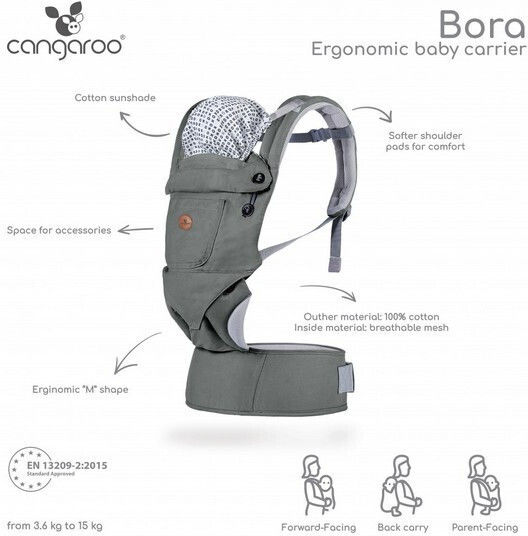 Cangaroo Μάρσιπος Πλάτης Bora Grey με Μέγιστο Βάρος 15kg