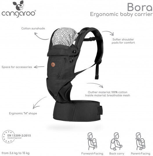 Cangaroo Bora Negru cu Greutate Maximă 15kg