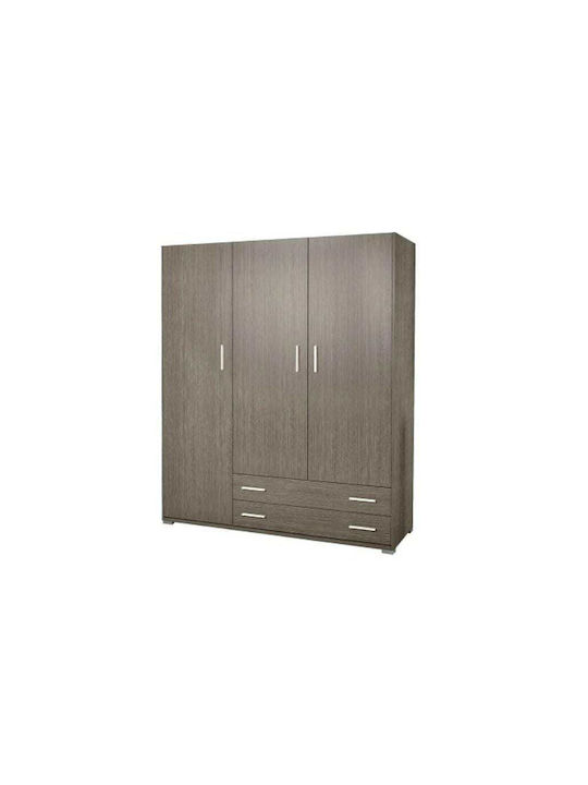 Τρίφυλλη Ντουλάπα με 2 Συρτάρια Γκρι 110x50x180cm