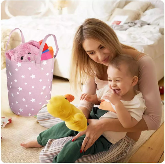 Ricokids Kinder Wäschekorb aus Stoff Sterne Rosa 60x35cm 1Stück