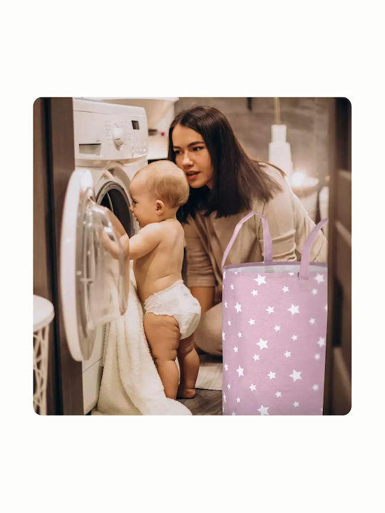 Ricokids Παιδικό Καλάθι Απλύτων από Ύφασμα Αστέρια Ροζ 60x35cm