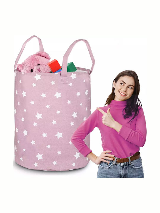 Ricokids Παιδικό Καλάθι Απλύτων από Ύφασμα Αστέρια Ροζ 60x35cm