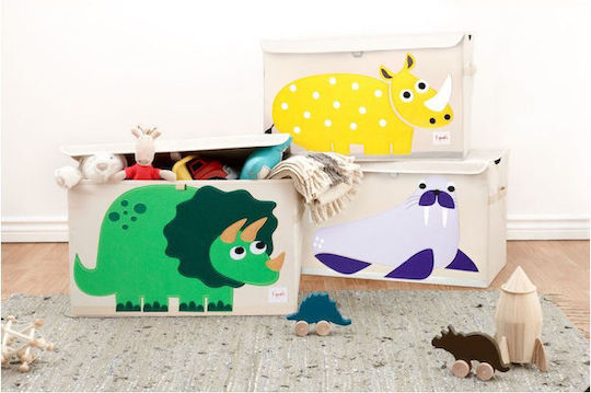 3 Sprouts Children's Folding Storage Box made of Fabric Dino Green 61x37x38cm 1pcs