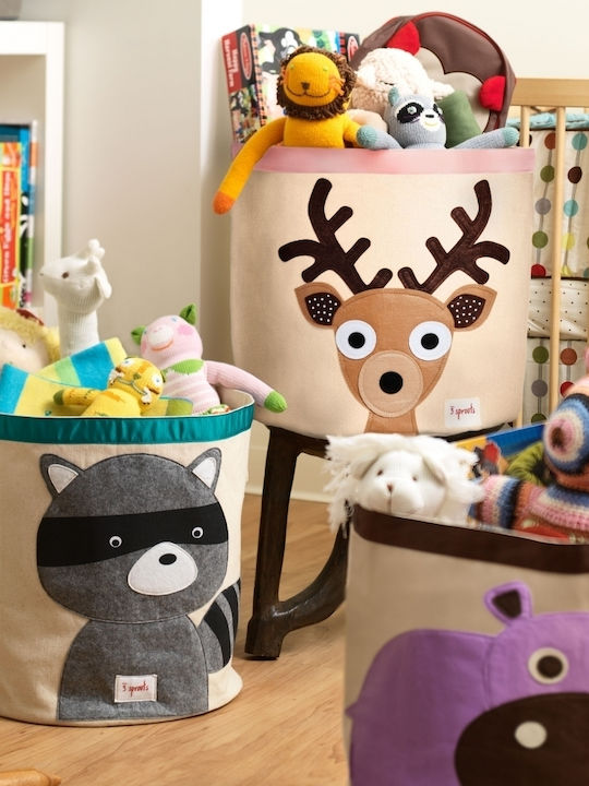 3 Sprouts Children's Storage Basket made of Fabric Racoon Gray 43x43x45cm 1pcs