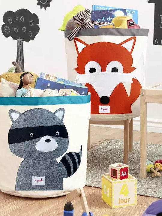 3 Sprouts Children's Storage Basket made of Fabric Racoon Gray 43x43x45cm 1pcs
