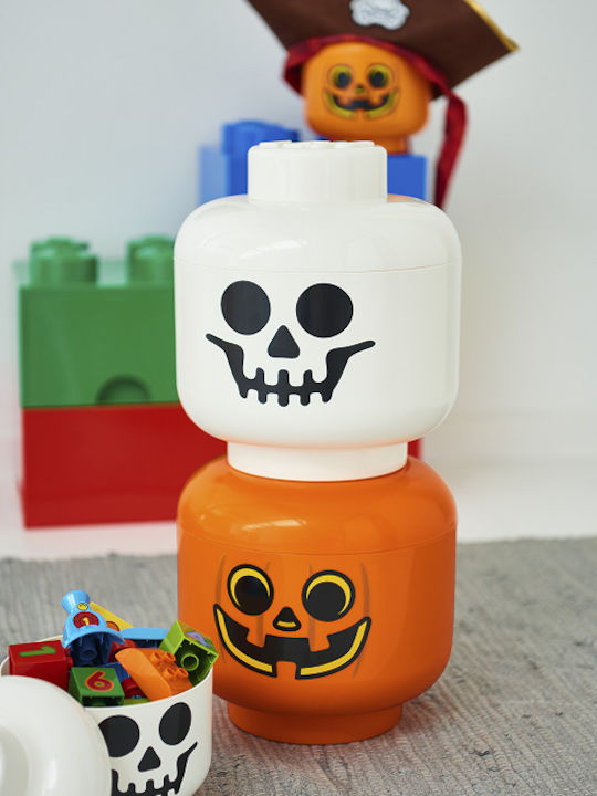 Room Copenhagen Παιδικό Κουτί Αποθήκευσης από Πλαστικό Lego Head Pumpkin Πορτοκαλί 24x24x27cm