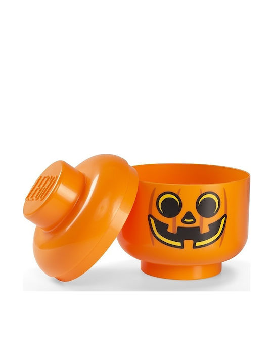Room Copenhagen Παιδικό Κουτί Αποθήκευσης από Πλαστικό Lego Head Pumpkin Πορτοκαλί 24x24x27cm