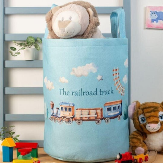 Dimcol Kinder Aufbewahrungskorb aus Stoff Railroad 93 Hellblau 45x30x50cm 1Stück
