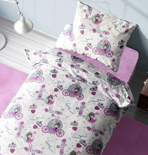 Dimcol Princess Παιδική Μαξιλαροθήκη 50x70εκ. White-lila