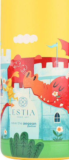 Estia Wonder Bottle Save the Aegean Kids Water Bottle Thermos Dragon Stainless Steel with Straw Non Spill Fortress Dragon 500ml
