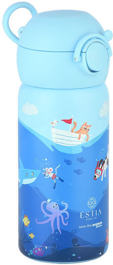 Estia Wonder Bottle Save the Aegean Kids Water Bottle Thermos Stainless Steel with Straw Non Spill Ocean Play 350ml