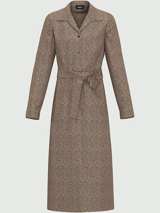 Midi Shirt Dress Long Sleeve Brown