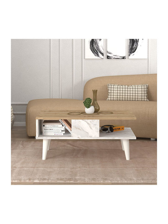 Măsuță Centrală Rectangulară Andros din Lemn Stejar Sapphire - Alb cu Efect de Marmură M90xL54xÎ39.6cm