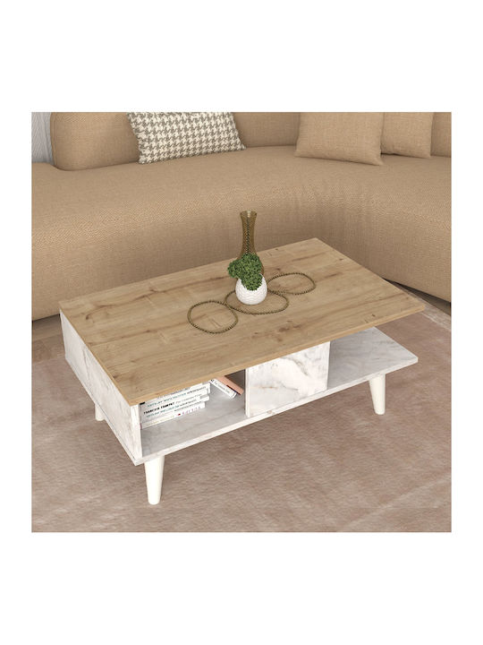 Măsuță Centrală Rectangulară Andros din Lemn Stejar Sapphire - Alb cu Efect de Marmură M90xL54xÎ39.6cm