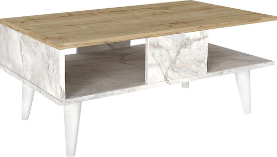 Ορθογώνιο Κεντρικό Τραπεζάκι Andros Ξύλινο Sapphire Oak - Λευκό Εφέ Μαρμάρου Μ90xΠ54xΥ39.6εκ.