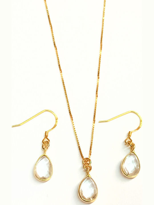 Amalfi Accessories Set mit Halskette & Ohrringe aus Silber Vergoldet mit Steinen