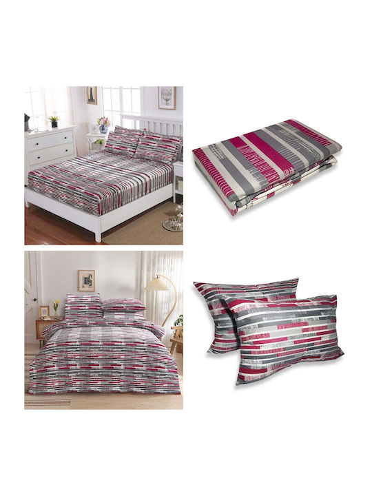 Casa Colori Παπλωματοθήκη Διπλή 100% Βαμβάκι 200x240 Grey-red Stripe