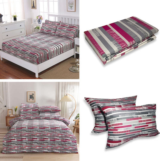 Casa Colori Παπλωματοθήκη Διπλή 100% Βαμβάκι 200x240 Grey-red Stripe