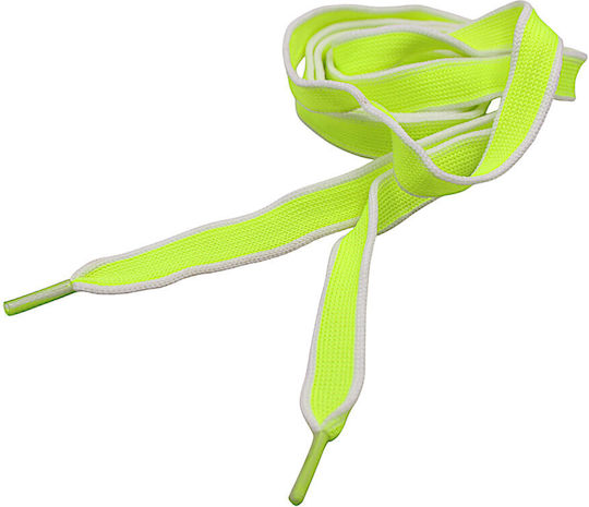 Flat Shoe Laces Stripe White Green Fluorescent 1 Pair 4g27