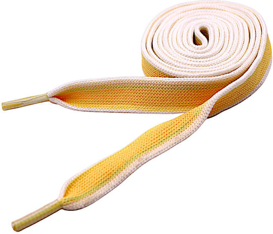 Flat Shoe Laces Striped White Yellow 1 Pair 4g26